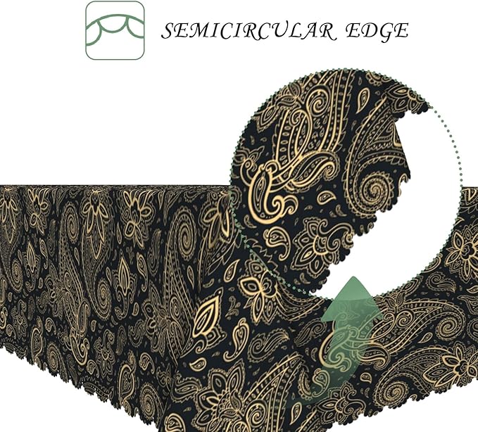 54x70 Inch Paisley Rectangular Tablecloth Black Golden Western Flower Table Cloth Bohemian Washable Durable Table Cover for Dining Banquet Farmhouse Decor