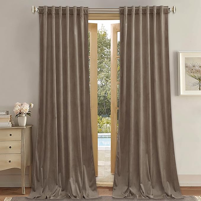 StangH Taupe Curtains 105 inches Long Luxury Room Darkening Window Drapes, Noise Reducing Velvet Curtain Panels for Modern & Minimalist Bedrooms, W52 x L105, 2 Panels