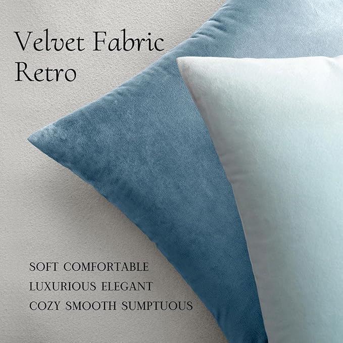 MIULEE Velvet Throw Pillow Covers 18x18 Inch Pack of 2,Soft Solid Decorative Pillowcases Modern Luxury Home Decor for Couch Sofa Bedroom Livingroom,Blue Gray