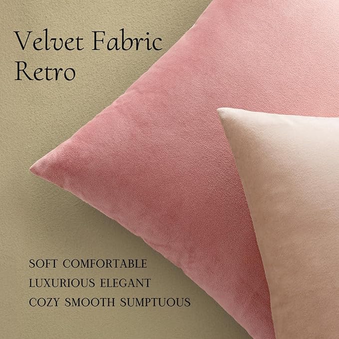 MIULEE Pack of 2 Pillow Covers Velvet Square Throw Pillow Covers Decorative Cushion Case for Spring Sofa Bedroom Couch 20x20 Inch Dusty Pink
