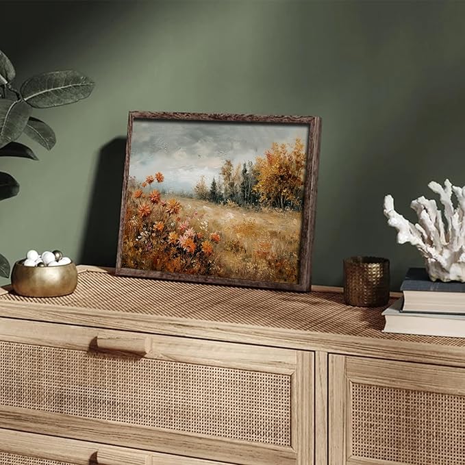 XOCUUI Autumn Landscape Painting Wildflower Fall Canvas Poster Art Print Vintage Rustic Wall Art Retro Farmhouse Wall Decor Aesthetic 11x14inch Unframed
