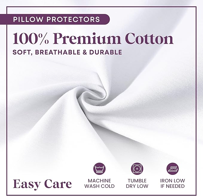 CirclesHome Pillow Protectors 4 Pack Standard Zippered - 100% Cotton Breathable Pillowcases - Protects Pillows from Dirt, Dust and Debri (Standard - Set of 4 - 20x26)