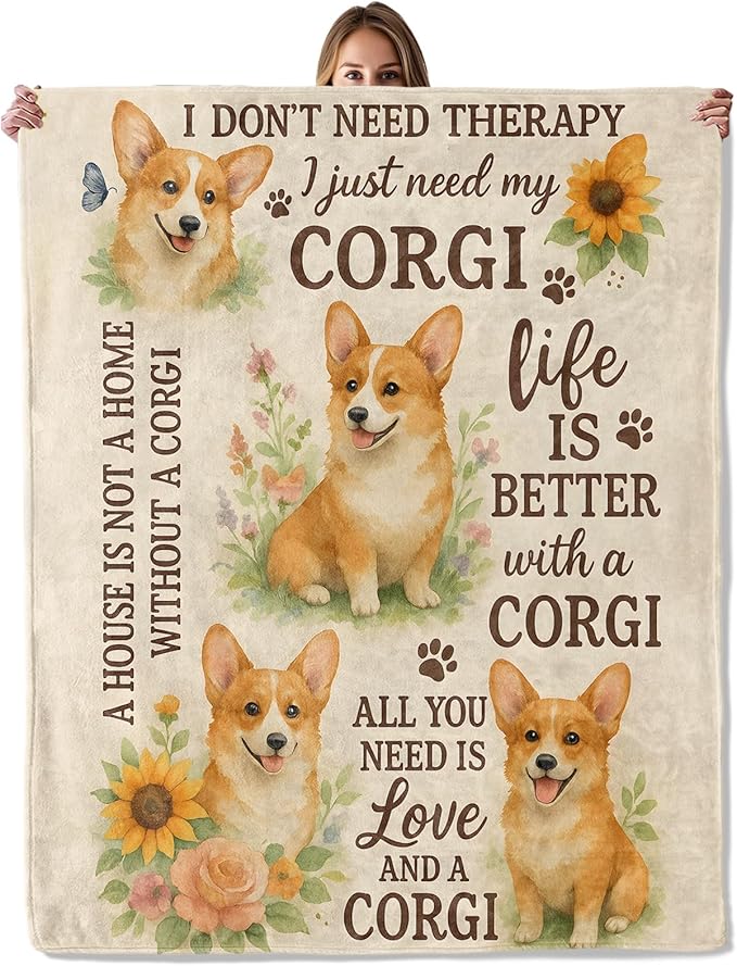 Corgi Dog Throw Blanket for Adutls Kids, 50x60 in, Cozy Soft Warm Fleece Blankets Gifts for Couch, Camping, Hiking Decor