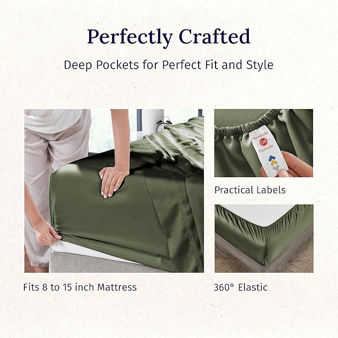 California Design Den 100% Cotton Twin Sheets Set - Luxury 600 Thread Count, Sateen Weave, Deep Pocket Twin Bed Sheets Cotton Set, Hotel Quality Bedding - Olive Green