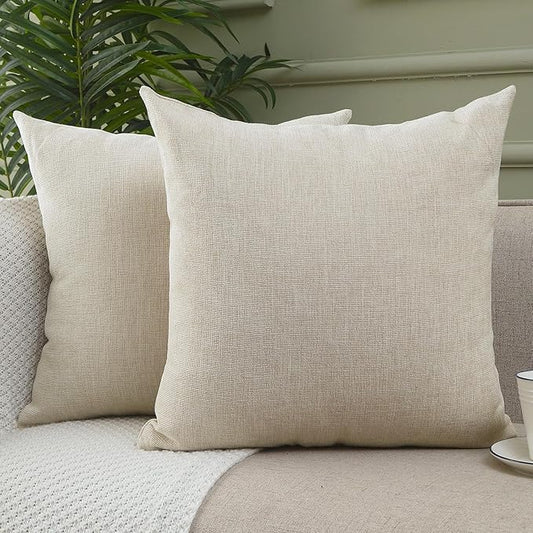 Jepeak 24x24 Inch Decorative Chenille Throw Pillow Covers, Pack of 2 Cozy Concise Pillow Cases Soft Farmhouse Modern Square Cushion Cover for Sofa Couch Bed Home Decor, Beige