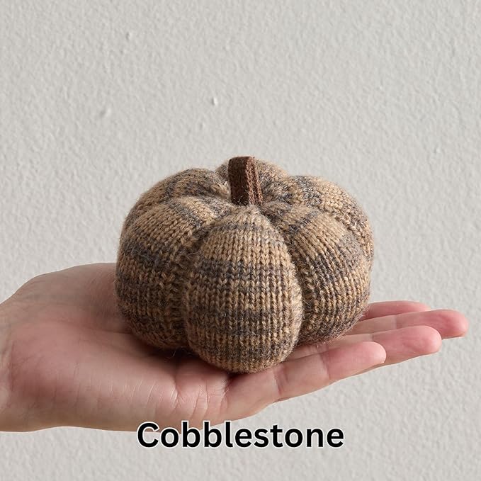 Your Heart's Content Set of 3 Cobblestone Grey Cozy Mini Knit Pumpkins, Autumn Bowl Filler, Rustic Farmhouse Table for Fall (Cobblestone Multi-Size Set)