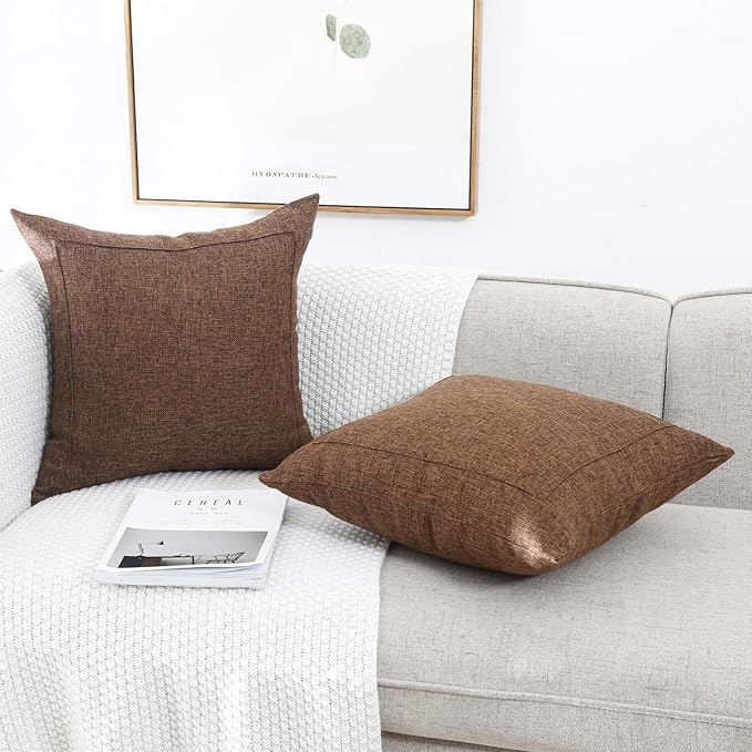 Jepeak 26x26 Inch Burlap Linen Throw Pillow Covers, Pack of 2 Decorative Farmhouse Rustic Neutral Euro Shams Cover Square Durable Cushion Cases for Sofa Couch Bed Home Decor, Dark Brown