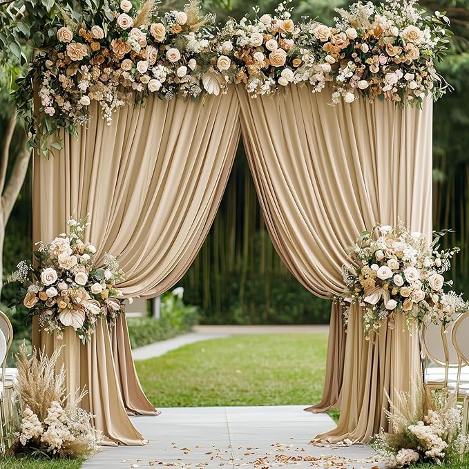 30ft x 10ft Wrinkle Free Beige Backdrop Curtains for Parties, 6 Panels 5x10ft Thick Polyester Photo Backdrop Drapes for Wedding Birthday Party Photography Background Stand