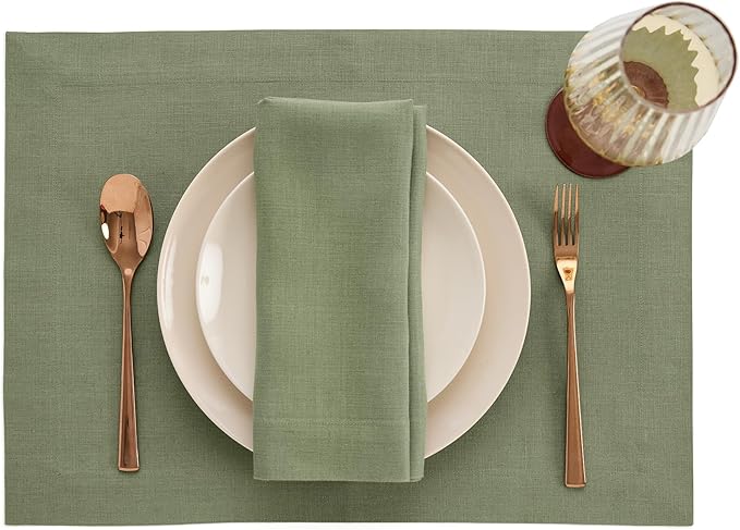 Solino Home Linen Napkins Set of 4-100% Pure Linen Oil Green Dinner Napkins Cloth 20 x 20 Inch for Christmas, New Year - Fete, Handcrafted and Machine Washable