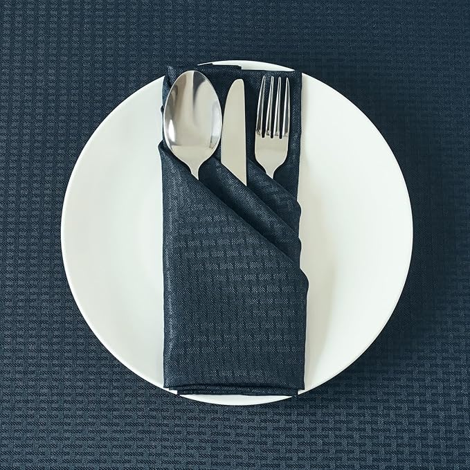 maxmill Cloth Napkins Weaved Texture Pattern Soft Comfortable and Luxury Serviette for Restaurant Family Dinners Weddings Parties and Banquets Set of 4 Pieces, 20 x 20 Inch Navy Blue