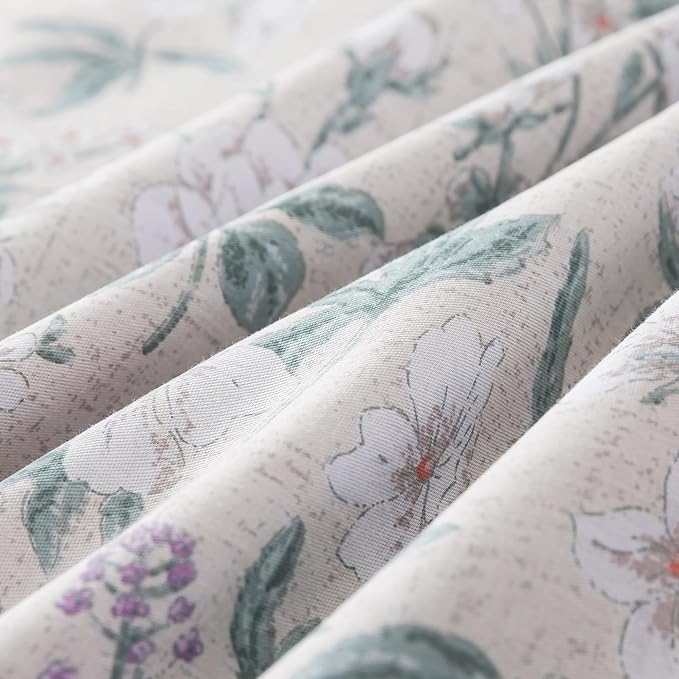 HoneiLife Floral Duvet Cover Queen - 100% Cotton Comforter Cover, Soft Botanical Bedlinen Set with Zipper Closure & Corner Ties,3-Piece Wildflower Comforter Cover Sets, Greenery
