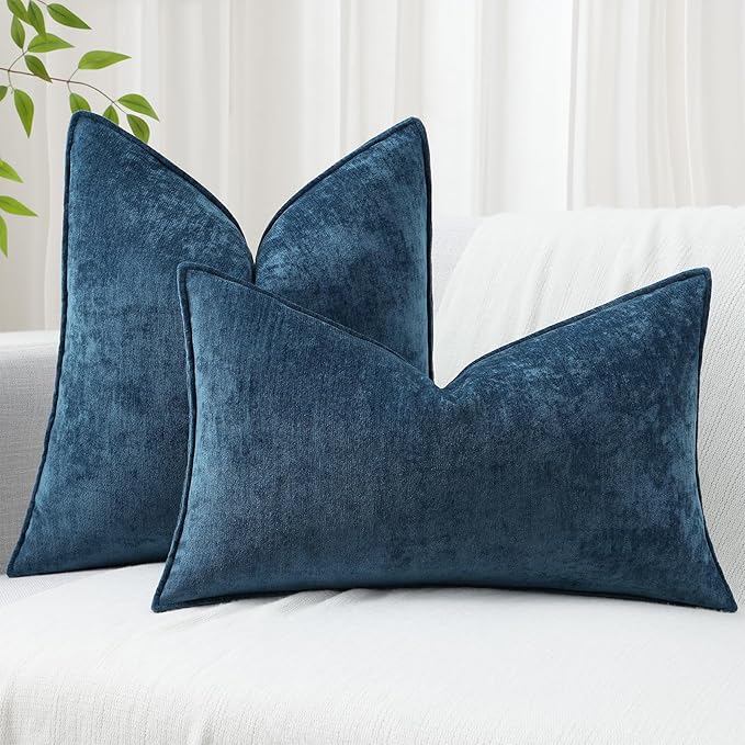 decorUhome Christmas Couch Throw Pillow Covers 26x26 Set of 2, Decorative Soft Euro Velvet Neutral Chenille Pillow Covers with Elegant Design for Sofa Bed Living Room Home Decor, Poseidon