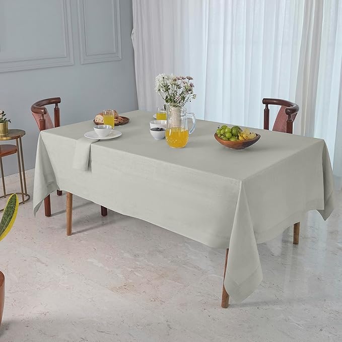 D'Moksha Homes Linen Tablecloth for Rectangle Tables 60 x 144 Inch - 100% Pure Linen Silver Grey Table Cloth - Machine Washable Cloth Tablecloth for Fall, Thanksgiving, Holiday