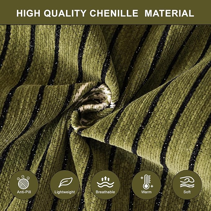 ROOMLIFE Green Sofa Cover, Vintage Boho Couch Cover for 3 Cushion Sofa, Soft Chenille Sofa Cover for Dog, Washable Furniture Sofa Protector Cover Blanket with Tassel for Living Room, 71 '' X 118''
