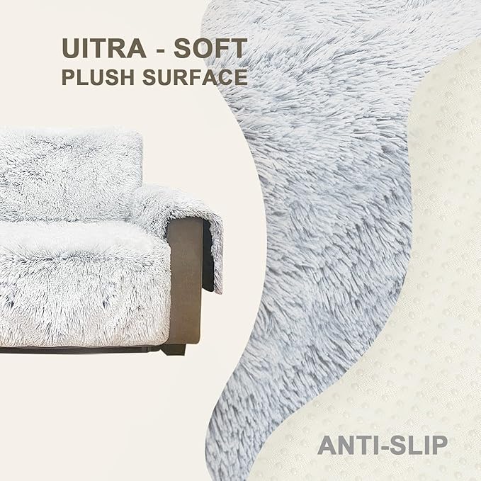 Plush and Fuzzy Shaggy Couch Cover, Dog Pad Faux Fur Sofa Cover, Water Resistant Slipcover, Non-Slip Furniture Protector for Kids,Dogs,Cats.(Magic Gray, Medium Recliner)
