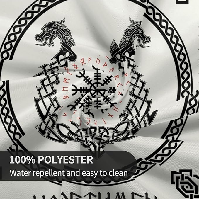Norse Viking Tablecloth, Nordic Mythology Ancient Mythical Viking Ethnic Style Mythical Animal Water Resisitant Table Cover for Dining Kitchen Living Room Home Party Holiday Decor 70 inch Round
