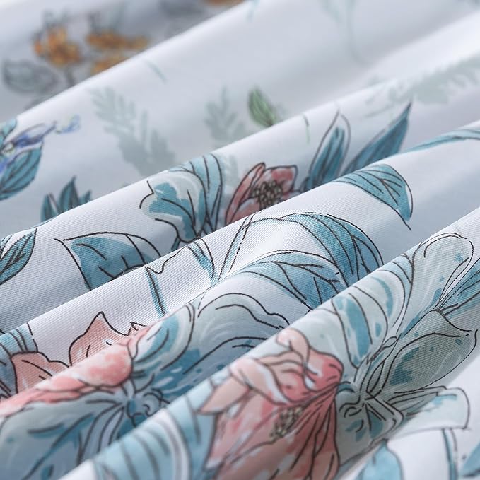 HoneiLife Floral Duvet Cover Queen - 100% Cotton Comforter Cover, Botanical Bedlinen Set with Zipper Closure & Corner Ties, 3-pcs Wildflower Comforter Cover Sets