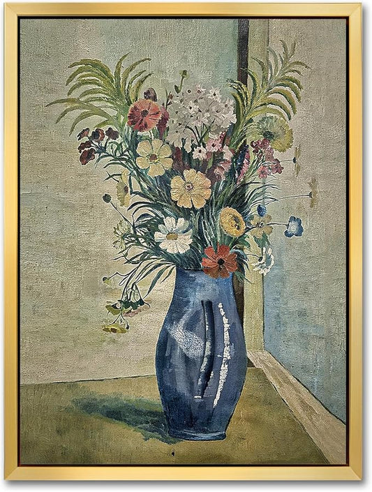 AIMAILON Vintage Gold Canvas Wall Art Framed Decor for Living Room Kitchen Colorful Wildflower Print Still Life Classical Home Decration Artwork Picture Desktop Decor 12x16