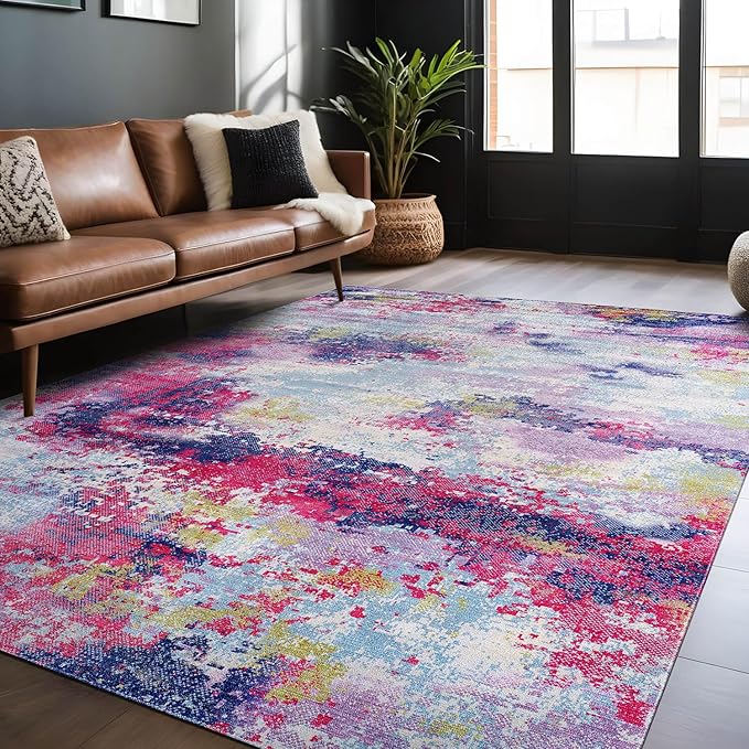 Machine Washable Rugs 8x10 Modern Abstract Non Slip Rubber Backing Soft Area Rug for Living Room Easy to Clean Non Shedding Kitchen for Bedroom Indoor Carpet (Lilac - Purple, 8x10)