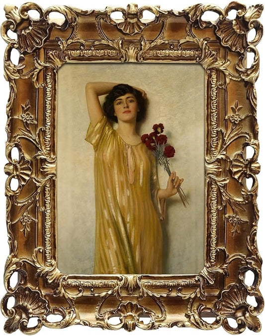 FOLKOR Framed Wall Art with Vintage Gold Picture Frame, Women Portrait Canvas Oil Paintings Prints for Bedroom Dorm Decor, Boho Room Decor for Home Office Desk Table Shelf Decoration, 5x7