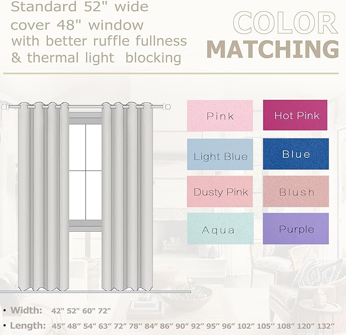 KOUFALL Mauve Dusty Rose Curtains for Bedroom Living Room 63 Inch Length,Blackout Room Darkening Grommet Window Boho Curtains 2 Panels
