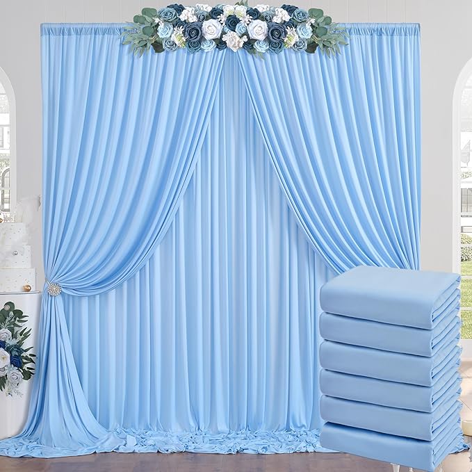 30ft x 10ft Baby Blue Backdrop Curtains for Parties, 6 Panels 5ftx10ft Thick Fabric Wedding Drapes Curtains Party Background for Baby Shower Birthday Parties