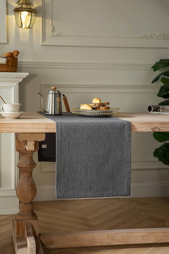 ZeeMart Burlap Style Farmhouse Table Runners 36 Inches Long, Grey Rustic Woven Dining Table Runner for Everyday Use, 14x36 Inches, Graphite Grey