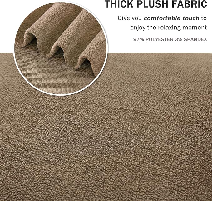 NICEEC Loveseat Cover Thick Plush 1-Piece Warm Khaki Slipcover for Loveseats Stretch Fluffy Couch Covers for Living Room Easy Fit Washable Soft Furniture Sofa Protector with Skirt
