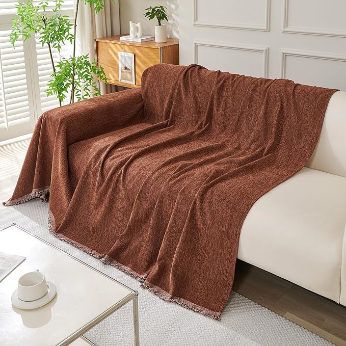 DREAMINGO Sofa Covers Washable Thick Chenille Couch Cover for 3 Cushion Couch Sofa Multi-Use Couch Cover Blanket Modern Pet Furniture Protector Sectional Couch Slipcover 91"x150", Chocolate Brown