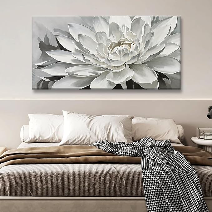 TAIJXAGSG Wall Art Living Room Flower White Wall Art Modern Canvas Art Wall Decor lotus Home Wall Decor Suitable For Bedroom Apartment Office Can Be Hung 24" X 48"