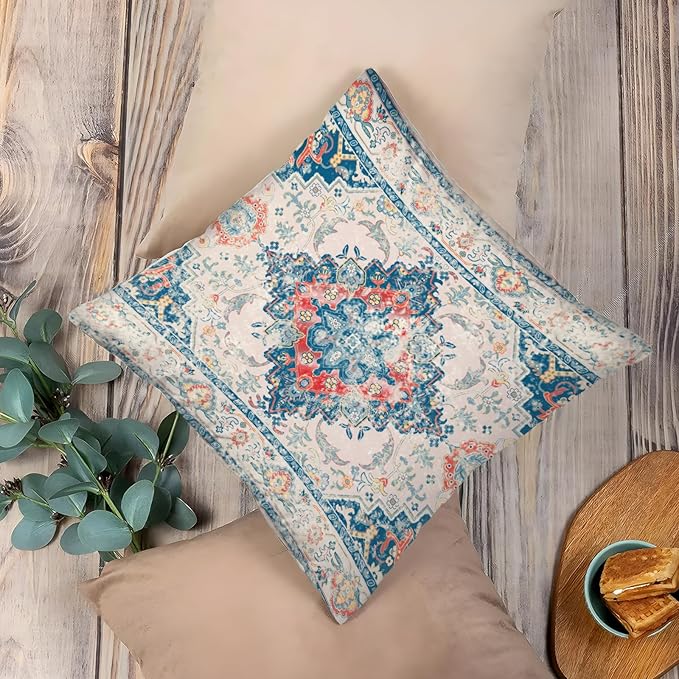 Boho Throw Pillow Covers 20x20 inch Set of 2,Bohemian Vintage Carpet Pattern Antique Ethnic Decor Double Sided Pattern Cushion Cover Soft Pillow Case Living Sofa Room Bed Square Pillow Cover
