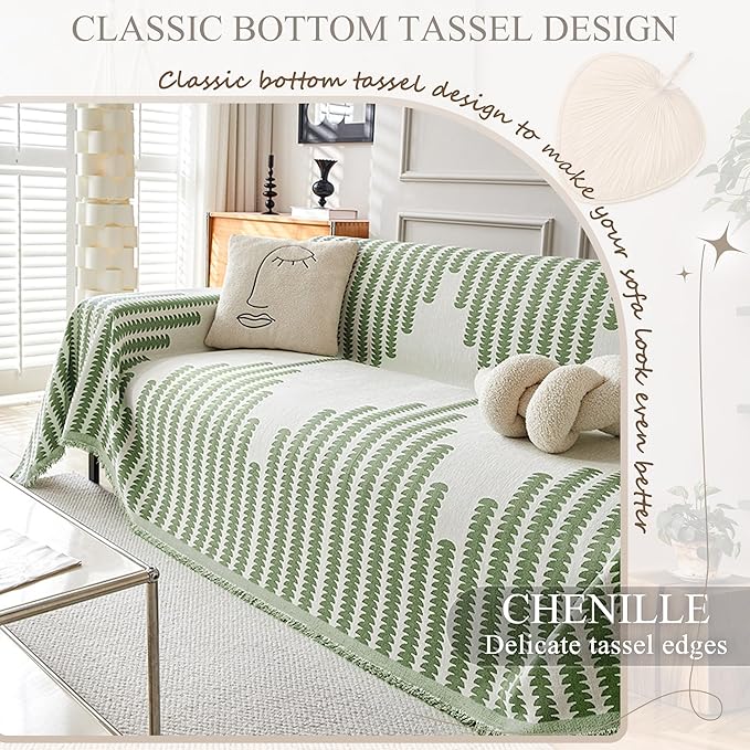 ALIECOM Boho Couch Covers for Sectional Sofa 2 Piece Thick Chenille L Shape Sofa Cover Washable Reversible Couch Cover Blanket Chaise Slipcover Pet Dog Furniture Protector (X-Large, Fashion Green)
