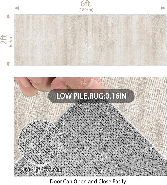 Enkor Runner Rugs for Hallway, 2x6 Washable Soft Non Slip Abstract Rugs for Kitchen, Modern Mat for Entryway Living Room Bedroom Beige & White