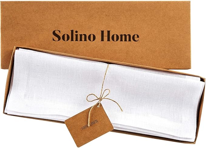 Solino Home Linen White Placemats Set of 6-100% Pure Linen Placemats 14 x 19 Inch for Fall, Autumn, Halloween, Thanksgiving, Christmas, Holiday - Fete