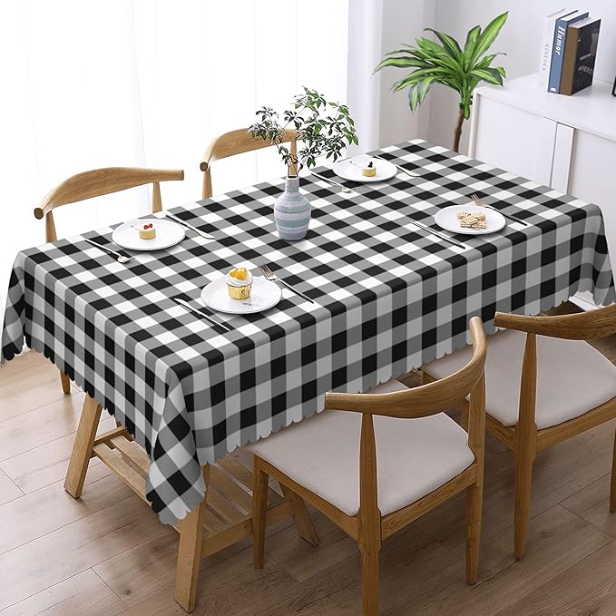 Black White Plaid Tablecloth Gingham Plaid Check Rectangle Tablecloth Black and White Checkered Style Table Cover 54×72 Inch Washable Table Cloth for Kitchen Dining Room Party Decoration