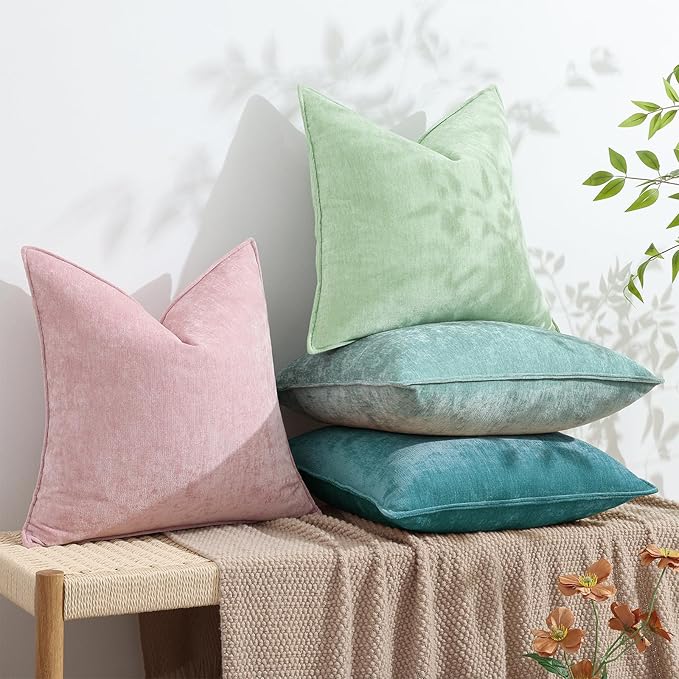 decorUhome Christmas Couch Throw Pillow Covers 18x18 Set of 2, Decorative Soft Euro Velvet Neutral Chenille Pillow Covers with Elegant Design for Sofa Bed Living Room Home Decor, Teal