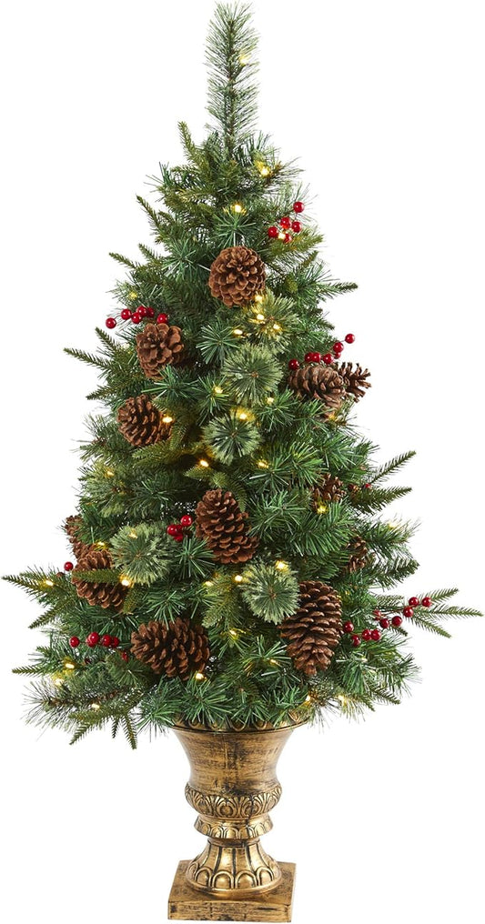Nearly Natural 4ft. Pine, Pinecone and Berries Artificial Christmas Tree in Decorative Urn