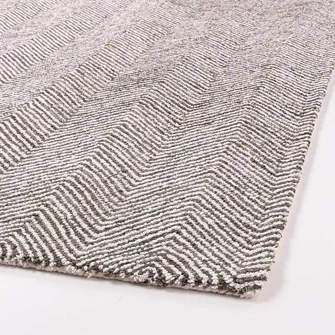 Modern Herringbone Chevron Collection Handcrafted Wool Area Rug - Durable, Zigzag Pattern, for High Traffic, Contemporary Design for Living Room, Bedroom, Dining Room Decor (Dark Olive, 2' x 3')
