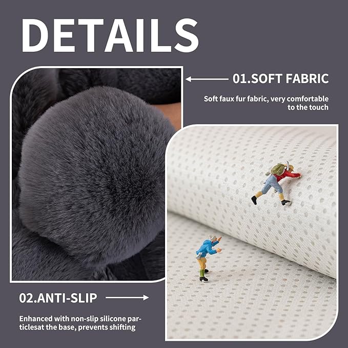 Faux Fur Couch Cover, Soft Warm Plush Sofa Couch Cover, Non Slip Sectional Sofa Slipcovers for L Shaped, Washable Furniture Protector for Kids, Dogs(Dark Gray, 36"x 47")