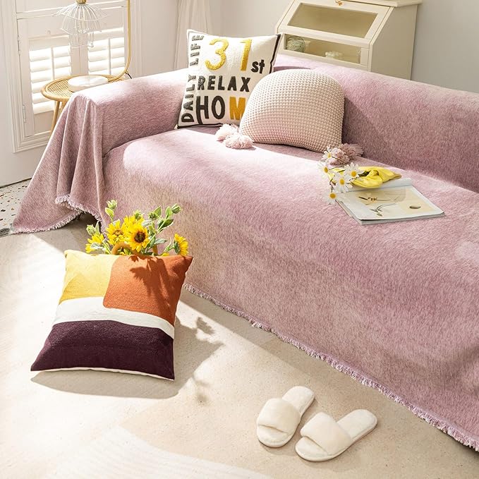 VClife Couch Cover Purple Sofa Cover for L-Shape Sectional Couch, Thick Washable Couch Cover for 2 Cushion Sofa Multi-Functional Furniture Protector Slipcover 71"X118"