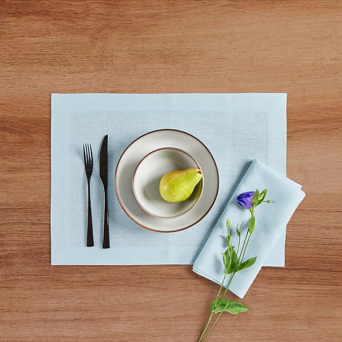 Solino Home Linen Placemats Set of 4 - Ice Water Placemats 14 x 19 Inch - 100% Pure Linen Table Place Mats for Christmas, Holiday, New Year - Fete