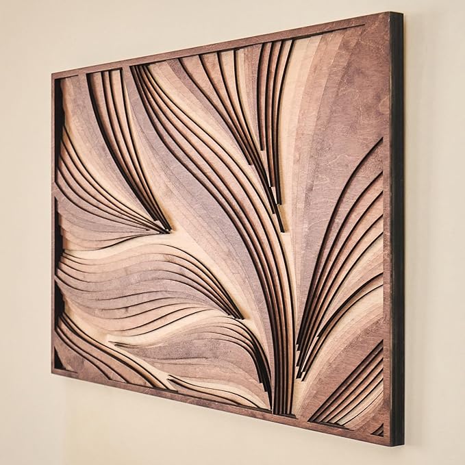 NEODECO Parametric Wood Wall Art, 3D Acoustic Wall Panel of Parametric Cut & Stained Birch Plywood Layers, Geometric Wall Hanging, Abstract Wood Wall Decor (Small)