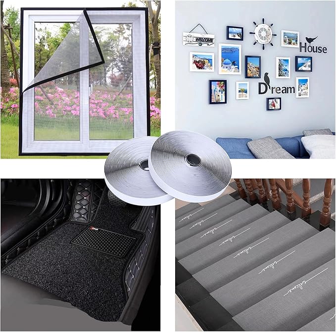 1 Inch x 33 Feet Adhesive Hook and Loop Tape，Nylon Heavy Duty Multi-Purpose Hook and Loop Strips，Black Self Adhesive Interlocking Tape Rolls Can Be Used to Fix Screen Window,Wall Hangings, Carpets