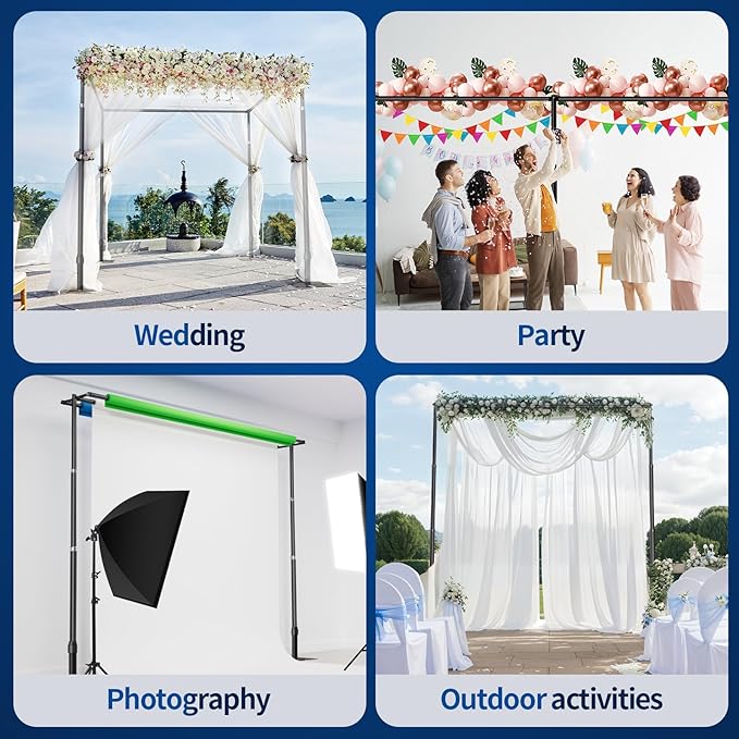 Pipe and Drape Backdrop Stand, 8.9x30ft Heavy Duty Adjustable Background Frame with Metal Base, Back Drop Holder for Parties Photography Wedding Photoshoot Decoration - Black