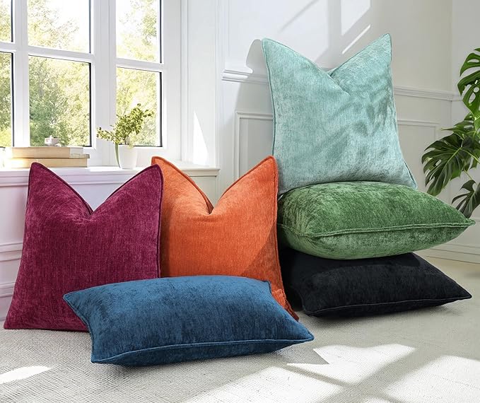 decorUhome Christmas Couch Throw Pillow Covers 20x20 Set of 2, Decorative Soft Euro Velvet Neutral Chenille Pillow Covers with Elegant Design for Sofa Bed Living Room Home Decor, Rust
