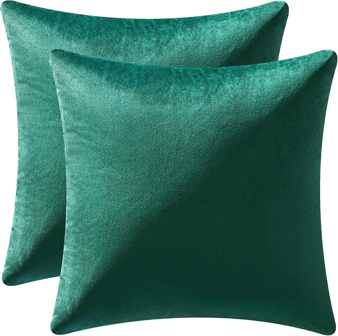 MIULEE Pack of 2 Velvet Soft Solid Decorative Square Throw Pillow Covers Christmas Cushion Case for Couch Sofa Bedroom Car 20x20 Inch Green