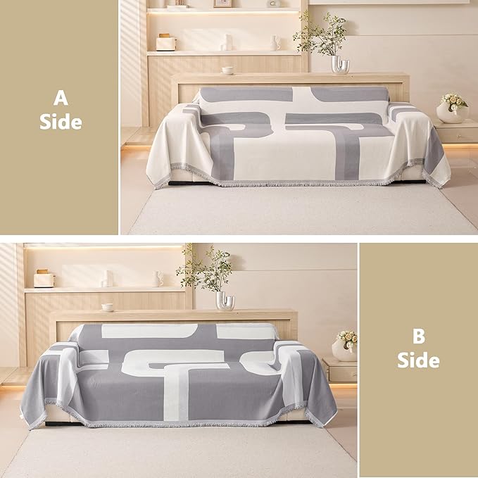 MEETSKY Couch Cover for Pets Sofa Covers Washable, Simple Modern Geometric Jacquard Sofa Slipcover for 3 Cushion Couch Covers for Dogs, Use Thick Soft Fabric Couch Protector, 91" x 134", Grey Geometry