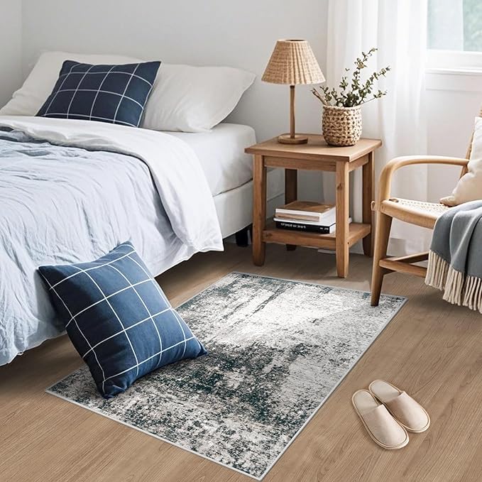 2x3 Area Rugs Washable Rug, Soft Modern Abstract Rugs for Entryway Small Low Pile Thin Rug Non Slip Indoor Neutral Carpet for Kitchen Bedroom Laundry Bathroom Hallway Black Grey Gold