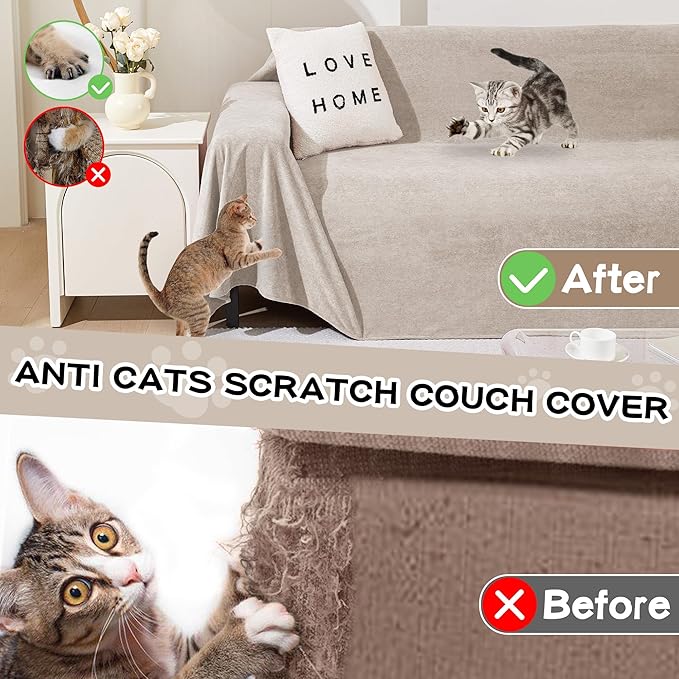 MEETSKY Couch Cover for 2 Cushion Sofa, Washable Cat Scratch Proof Sofa Covers Love Seat L Shape Soft Sectional Sofa Slipcover Furniture Protector for Dogs Pets Kids, 71" x 118", Oat