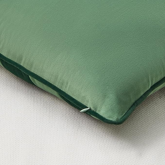 MONDAY MOOSE Decorative Throw Pillow Covers Cushion Cases, Set of 2 Soft Velvet Striped Piping Edge Designs, Pillow Inserts Not Included (Green/Light Green, 16x16 inch)